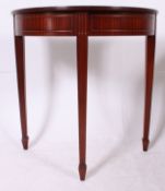 A good quality regency style demi lune console table in mahogany with inlaid details,