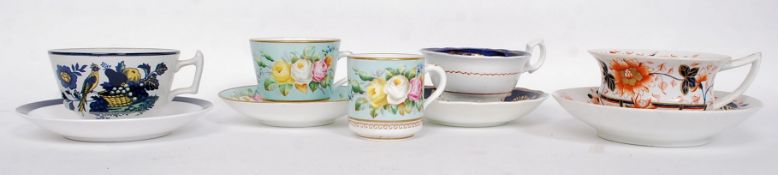 4 19th century ceramic teacups and saucers to include Imari pattern, Chinese, chintz pattern,