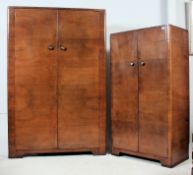 A 1930's Art Deco walnut matching wardrobe set ( His & Hers ) comprising a gentlemans wardrobe and