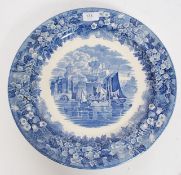 A Wedgwood large blue and white charger stamped to the reverse Ferrara with other impressed marks.