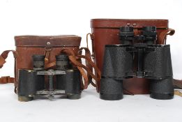 A vintage leather cased pair of Carl Zeiss Jena binoculars 7 x 50 marks to binoculars,