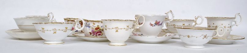 A beautiful 19th century harlequin part tea service having floral and panelled cartouche decoration,