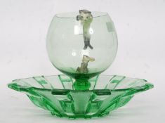 A retro mid century oversized brandy glass having  cat and mouse figures along with a 1930's art