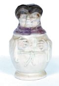 A 19th century French majolica toby - character monk jug having pewter lid in the form of a hat.