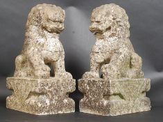A pair of 19th century or earlier carved marble temple lion dogs - fu dogs.