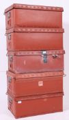 A good set of 5  vintage ochre coloured stacking trunks with lift off tops - notation plaques to
