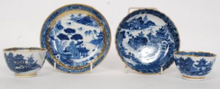 A collection of early 19th century blue and white Chinese ceramics in the willow patterns.