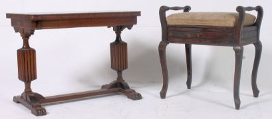 A vintage 1940's CC41 marked side table along with an Edwardian piano stool.
