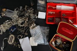 Various silver and white metal jewelery making items to include scrap silver,