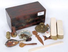 A collection of items to include a Victorian tea caddy, a tortoiseshell model mandolin,