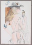 Gamlin, Roy; Original pencil study of a nude lady, with wild west themes. Framed, glazed and signed.