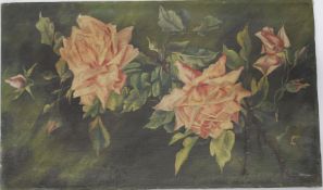 An accomplished oil on canvas still life study of Roses, no signature and unframed,