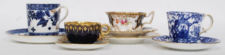 3 early 20th century Coalport trio - cups and saucers. To include batwing cobalt blue trio.