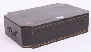 A good 19th century ebonised wooden deed box having hinged top,