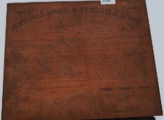 A late 19th century Victorian copper printers registered note plate for  the printing of shares for