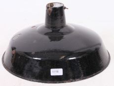 A vintage 1940's Industrial factory black and white enamel pendant shade