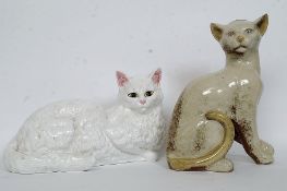 2 Studio pottery cats in the manner of Winstanley.