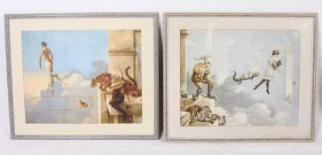 Parkes, Michael; A pair of surrealist prints, each framed and glazed.