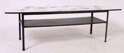 A retro 1970's metal ebonised framed melamine top coffee table of rectangular form.
