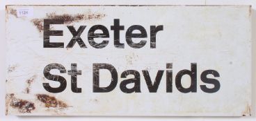 A vintage British Railways enamel station platform sign for Exeter St David's railway station,