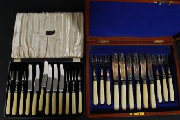 An Edwardian mahogany cased canteen of cutlery together with another early 20th century cased