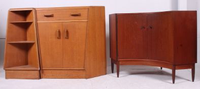 A rero vintage G-plan oak corner secretaire desk cabinet together with another angular G-plan