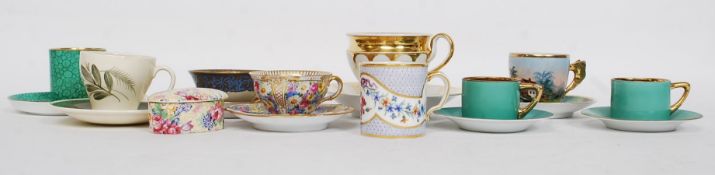 A decorative collection of teacups and saucers,