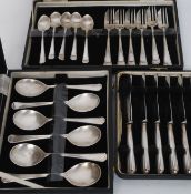 A selection of vintage cased flatware retailed by Mallory of Bath to include fruit knives,
