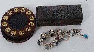 A ladies silver 925 agate and coloured stone bracelet with bar and hoop clasp together with a