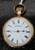 An American AWW Co Waltham 14ct rolled gold pocket watch of small proportions.