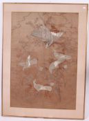 An enormous Chinese hand embroidered panel set within large frame.