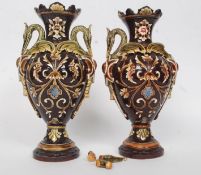 Pair of majolica vases