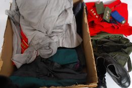 A collection of ARANC / military items / clothing to include; size 6 Army boots, respirator bag,