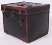 A good vintage canvas and leather luggage travel box shipping case with Cunard & White Star Line