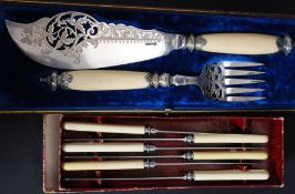 A good 19th century Victorian silver plated carving set in the original box together with a boxed
