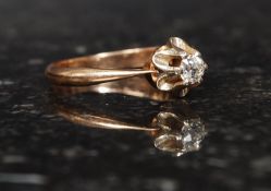 A ladies 14ct gold and single stone diamond ring being claw mounted. Approx .20pnts , weight 2.