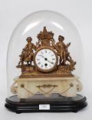 A 19th century French alabaster and gilt mantel clock.