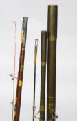 2 vintage fishing rods one Abu Svangsta  with canvas bag together with a Reddtich rod again in bag