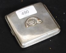 A 2nd world war British officers nickel silver cigarette case with Lancashire regiment motif to the