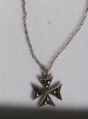 A vintage early to mid 20th century silver and marcasite Maltese cross style pendant necklace 2.