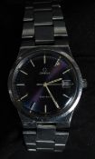 An Omega Geneve 1970's gentlemans wristwatch  having dark blue dial with white baton numerals.