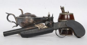 A group of novelty lighters to include a silver plated Dunhill genie lamp lighter marked to base