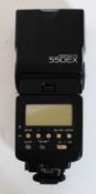 A cased Cannon 550 EX SPEEDLITE digital camera flash head in working order