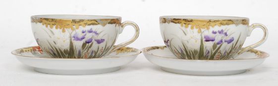 Two early 20th century fine china Chinese oriental cups and saucers,