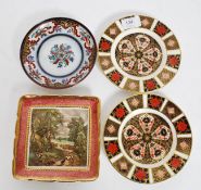 2 Royal Crown Derby Imari pattern plates together with a Brown Westhead & Moore Imari Chinese dish