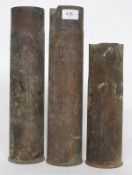 A collection of 3x WWII era (1940's) and later brass artillery shells.