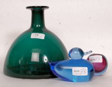 A Danish Holmegaard  carafe vase 1961 of contemporary form having waisted neck with flared top.