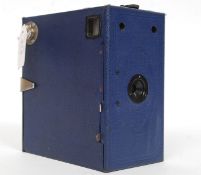 A circa 1920's Ross Ensign E 29 box camera in blue with original carry case