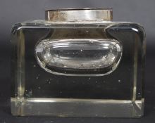 A large Edwardian glass brick and silver hallmarked inkwell.