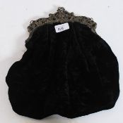 A large ladies white metal and velvet evening - theatre handbag - clutch bag with black velvet body